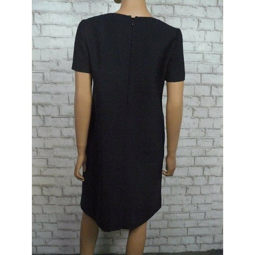 $855 Paule Ka Marine Blue Leather Trim Vneck Shift Dress 42 FR 10 US NWT - Picture 10 of 12